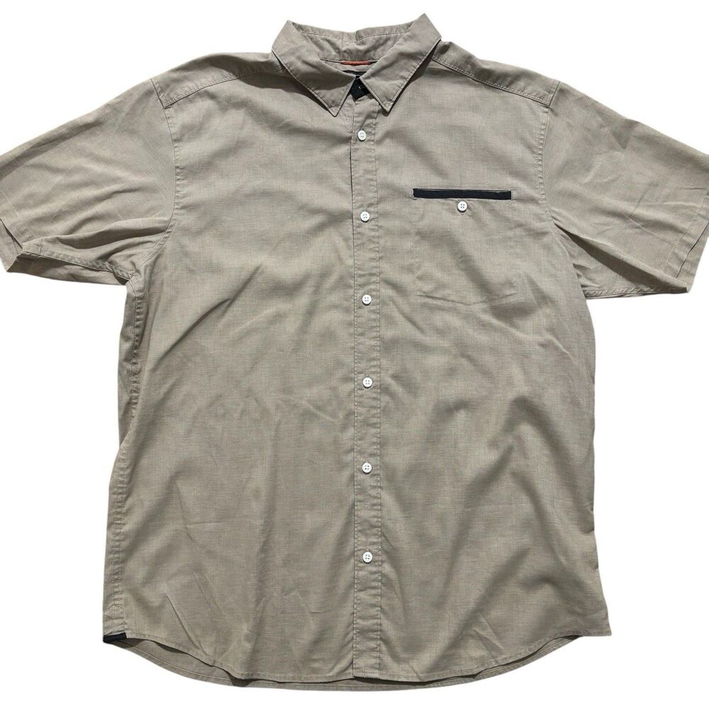 Mountain Hardwear Men’s XL Button Up Shirt Short Sleeve Hemp Blend Tan Outdoor